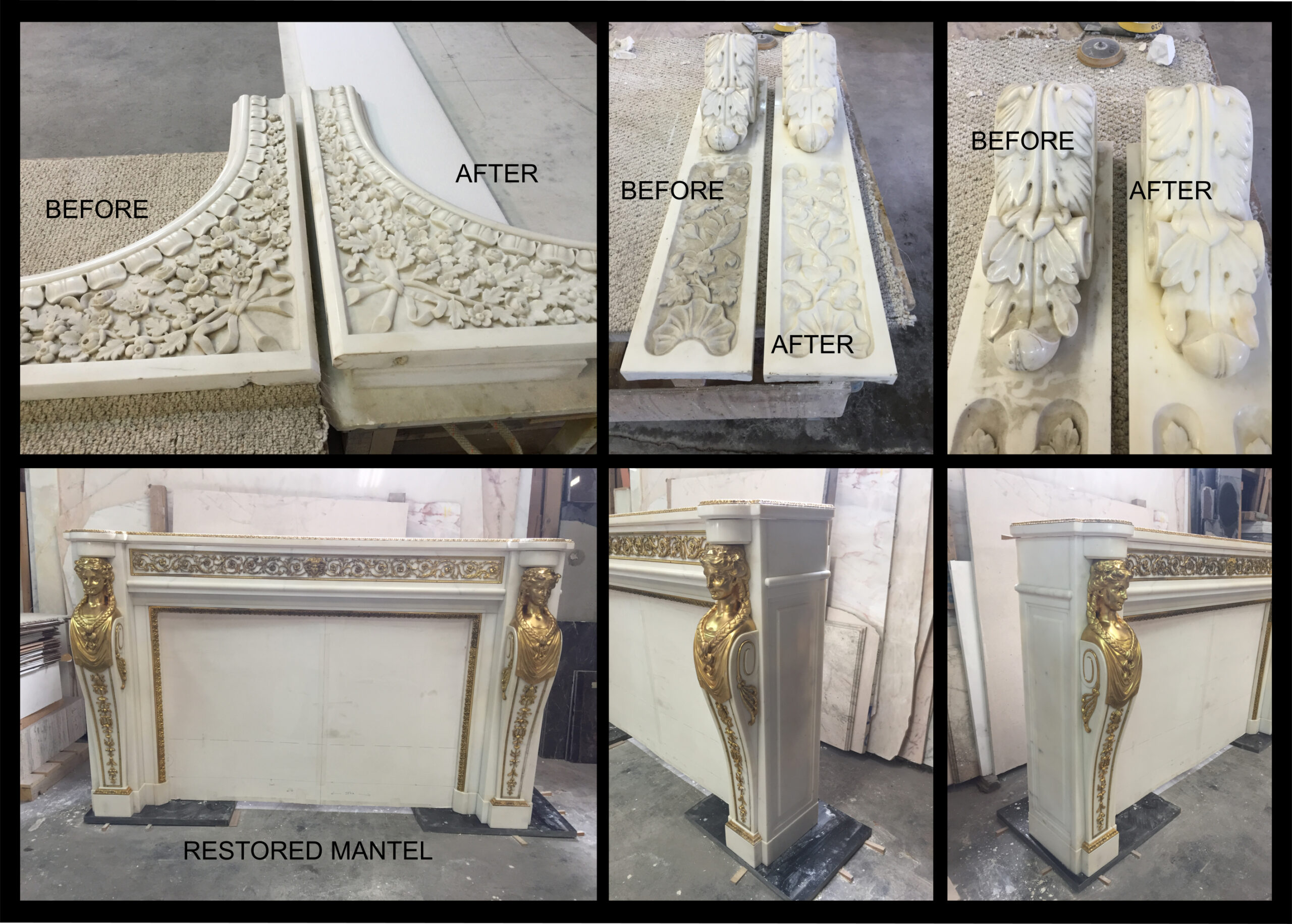 Antique marble mantel restoration Before and After