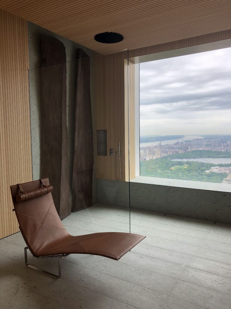 432 Park Ave his bath shower in Japanese marble with two sculptural plinths