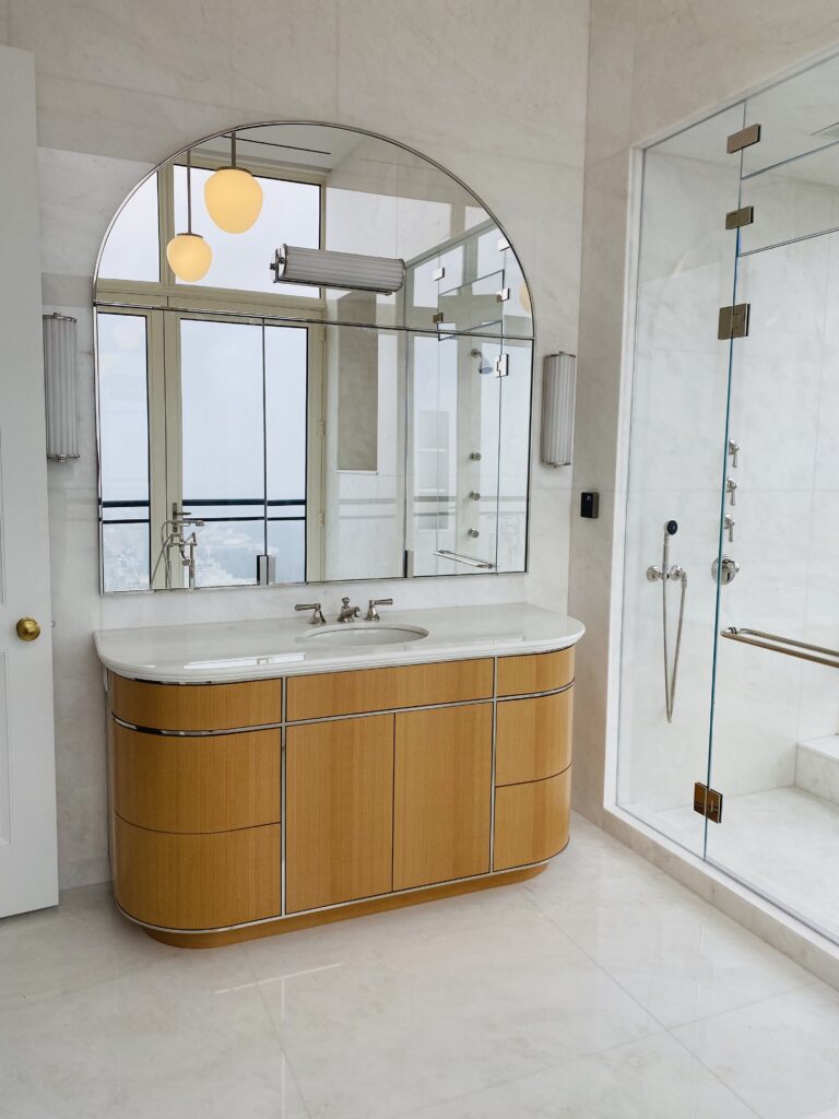 Bianco Namibia marble floor and vanity top