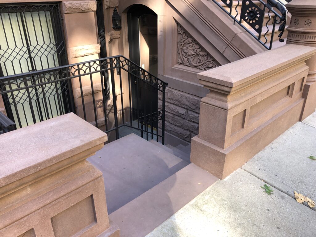 Close up of the brownstone staircase